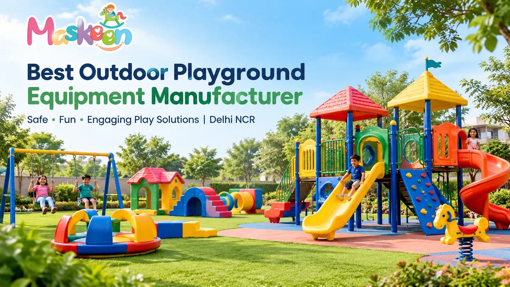 Outdoor playground equipment manufacturer in Delhi NCR - swings, slides and climbing structures by Maskeen Toys
